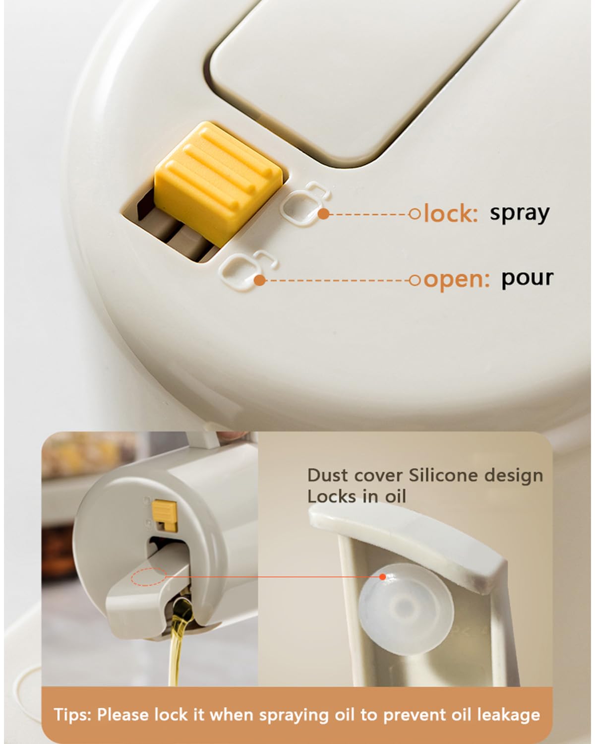 Oil Sprayer - Olive Oil Bottle - Oil Dispenser - 2 in 1 Spray and Pour - Oil Atomizer - Oil Can with Handle - Airfryer Accessories - Kitchen Gadget - Pouring Bottle - Vinegar Bottle - Dressing Shaker - Glass - Anti-Leak - White - 1 Piece