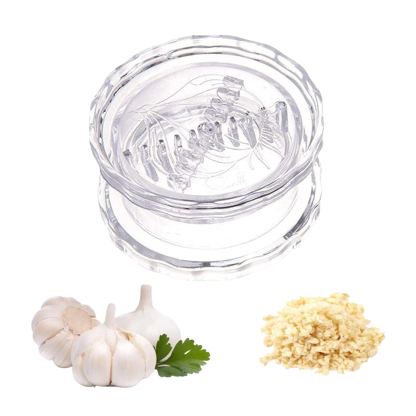Garlic Press - Garlic Cutter - Garlic Grater - Ginger Mill - Herb Grinder - Garlic Crusher - Kitchen Gadget - Manual Press - Twist System - Kitchen Aid - Chopper - Dishwasher Safe - Transparent - 1 Piece