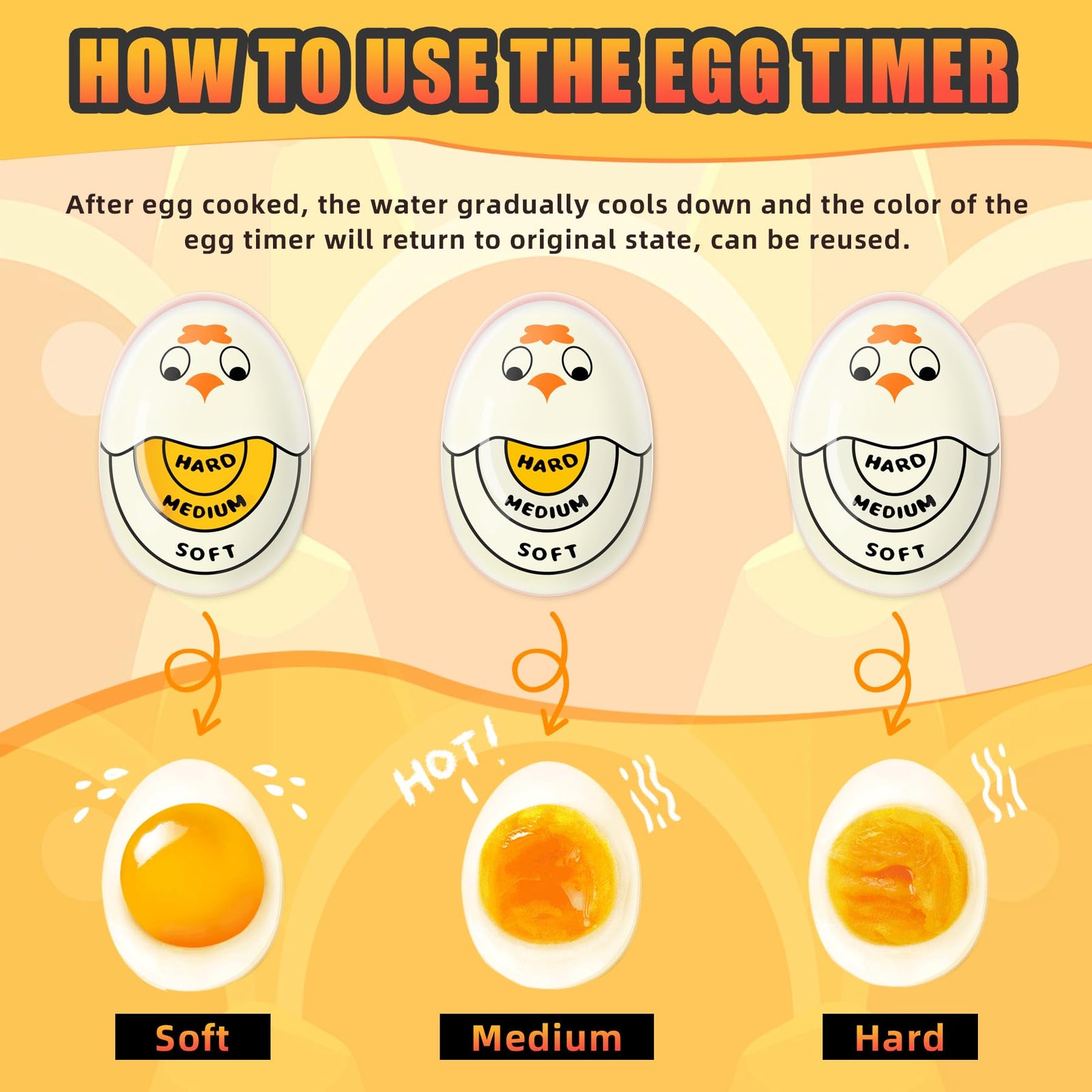 Egg Timer - Cook Along Egg Timer - Kitchen Timer - Egg Timer - Color Change Indicator - Heat Sensitive Sensor - Boil Eggs - Kitchen Gadget - Hard Medium Soft - Kitchen Accessories - Cooking Aid - Funny Gift - Pink - 2 Pieces