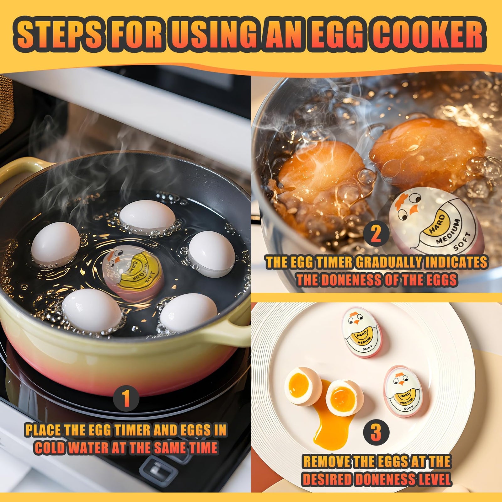 Egg Timer - Cook Along Egg Timer - Kitchen Timer - Egg Timer - Color Change Indicator - Heat Sensitive Sensor - Boil Eggs - Kitchen Gadget - Hard Medium Soft - Kitchen Accessories - Cooking Aid - Funny Gift - Pink - 2 Pieces