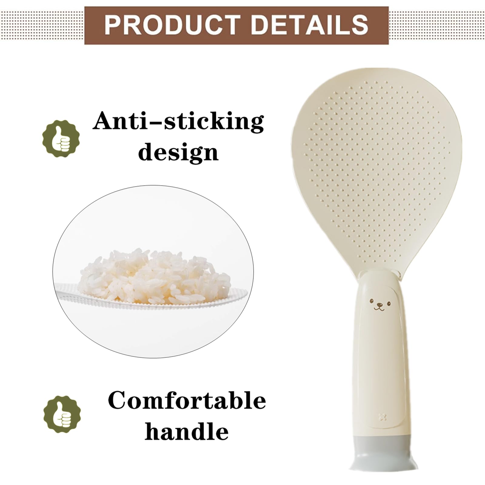Rice Spoon - Standing Serving Spoon - Rice Scoop - Non-Stick - Rice Cooker Accessories - Potato Spoon - Kitchen Gadget - Sushi Making - Serving Cutlery - Heat Resistant - Dishwasher Safe - Kitchen Utensils - Beige - 2 Pieces