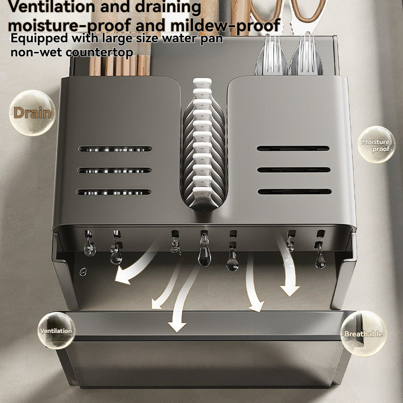 Knife Block Without Drilling - Cutlery Holder - Kitchen Organizer Countertop - Universal Knife Holder - Kitchen Utensil Holder - Spoon Holder - Wall Rack Kitchen - Cutlery Drainer - Cutlery Tray - Standing or Hanging - Storage System - Dark Gray - 1 Piece