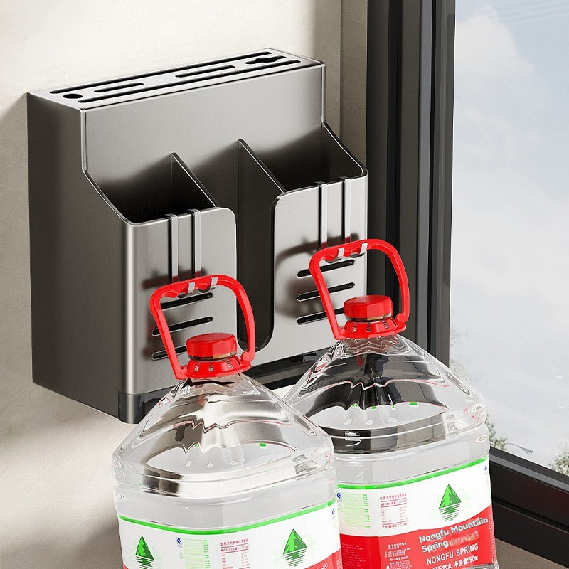 Knife Block Without Drilling - Cutlery Holder - Kitchen Organizer Countertop - Universal Knife Holder - Kitchen Utensil Holder - Spoon Holder - Wall Rack Kitchen - Cutlery Drainer - Cutlery Tray - Standing or Hanging - Storage System - Dark Gray - 1 Piece