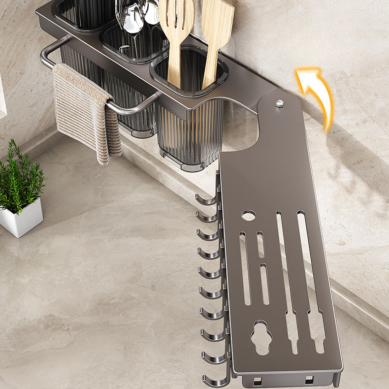 Corner Kitchen Rack - Knife Block Without Drilling - Cutlery Holder - Rotating Wall Rack - Kitchen Organizer - Utensil Holder - Hanging Hooks - Towel Rack - Spoon Holder - Spatula Holder - Countertop Storage - Multifunctional - Dark Gray - 1 Piece