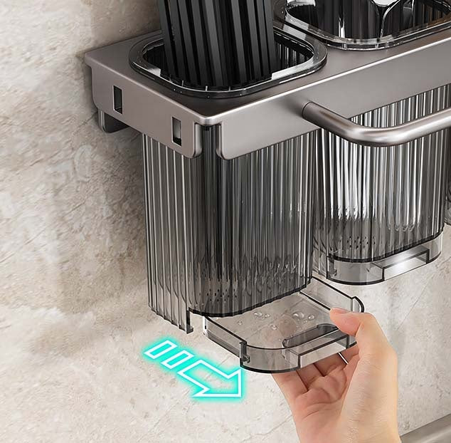 Corner Kitchen Rack - Knife Block Without Drilling - Cutlery Holder - Rotating Wall Rack - Kitchen Organizer - Utensil Holder - Hanging Hooks - Towel Rack - Spoon Holder - Spatula Holder - Countertop Storage - Multifunctional - Dark Gray - 1 Piece