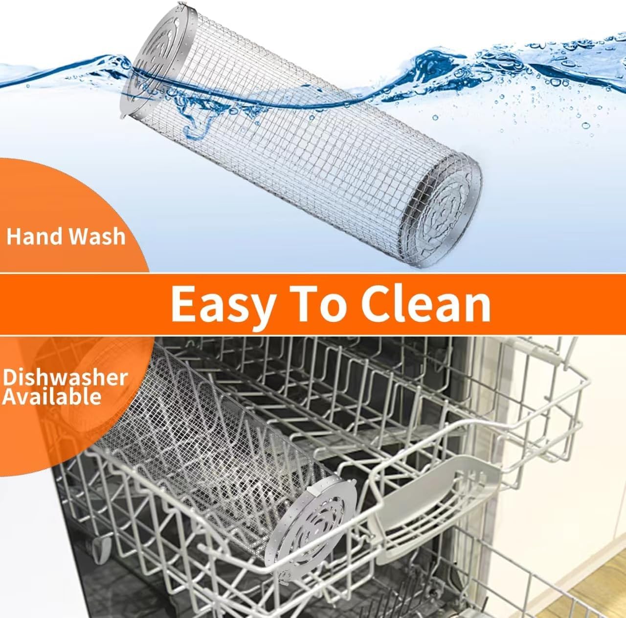 BBQ Grill Basket - Rotating Barbecue Basket - Stainless Steel Vegetable Basket - Fish Rack - Grill Basket - Barbecue Accessories - Cylinder Basket - BBQ Tool - With Oil Sprayer and Forks - Heat Resistant - Dishwasher Safe - Camping Cooking - Silver - 2 Pi