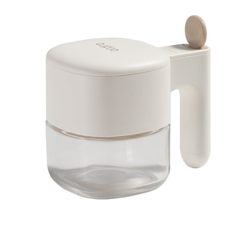 Glass Herb Jar - Spice Jar - Sugar Bowl - Salt Shaker - Storage Jar - Kitchen Organizer - Airtight - Moisture Proof - Spice Storage - Pepper Shaker - Seasoning Holder - With Handle - Refillable - Countertop Accessories - White - 1 Piece