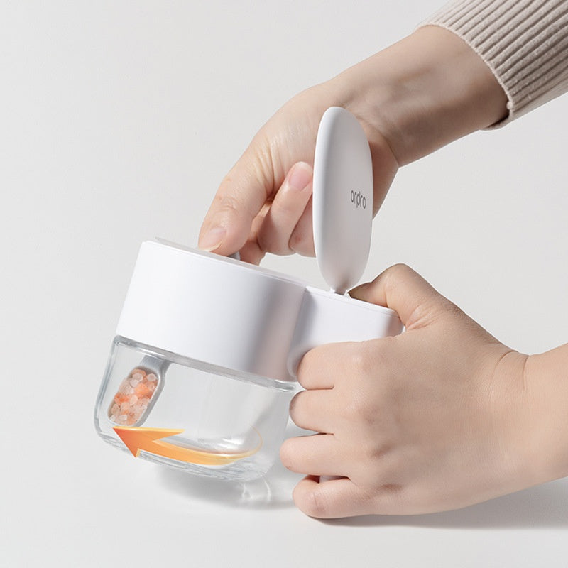 Glass Herb Jar - Spice Jar - Sugar Bowl - Salt Shaker - Storage Jar - Kitchen Organizer - Airtight - Moisture Proof - Spice Storage - Pepper Shaker - Seasoning Holder - With Handle - Refillable - Countertop Accessories - White - 1 Piece