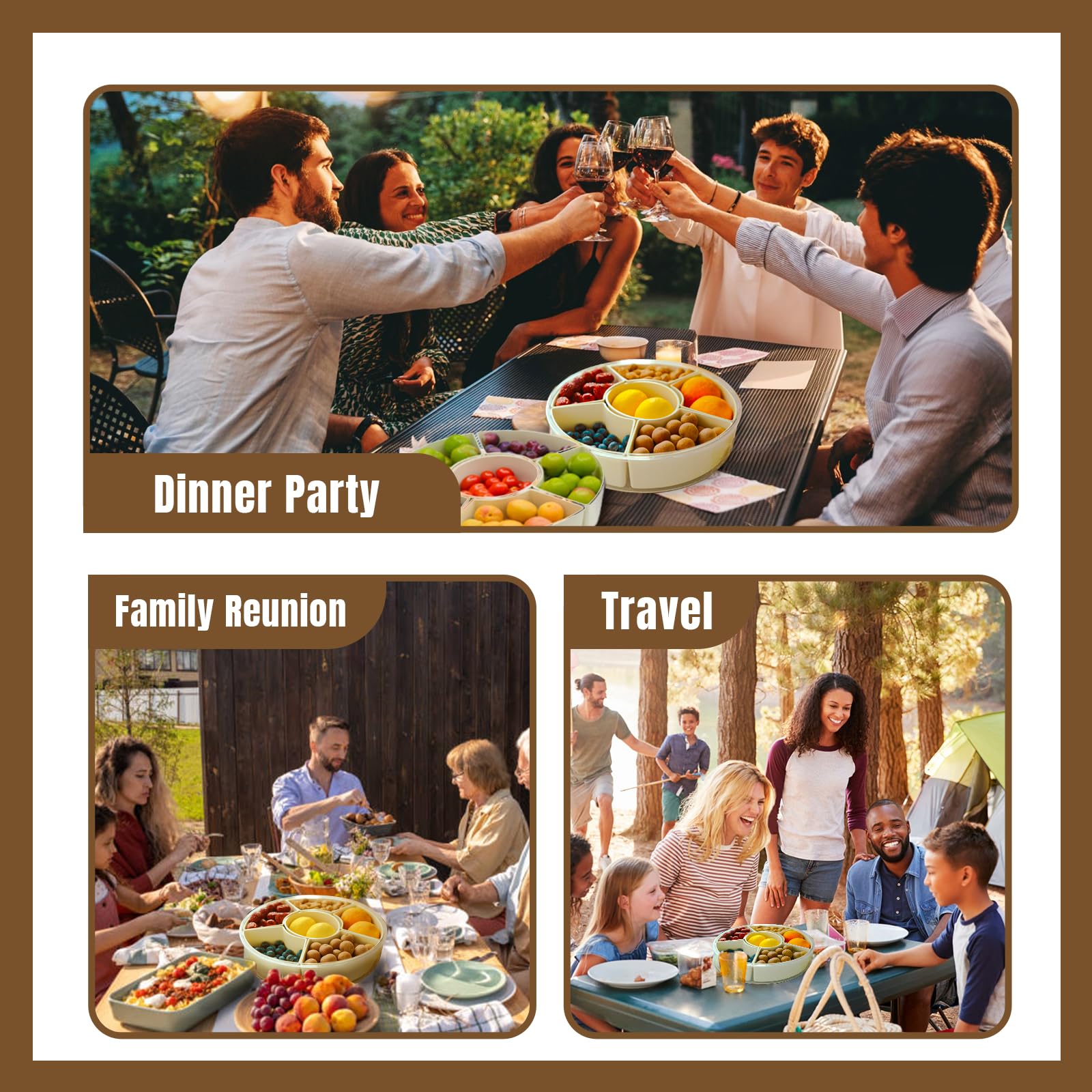 Rotating Fruit Platter—Airtight, Moisture-Proof Dried Fruit Platter—Portable Fruit Platter—Round Fruit Platter—Snack Box with Lid—Snack Box with Compartments—Fruit Platter—Snack Box—Rotating Snack Rack—Refrigerator-Safe—White—1