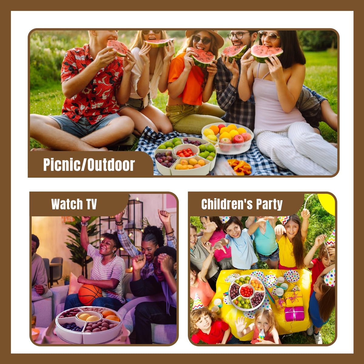 Rotating Fruit Platter—Airtight, Moisture-Proof Dried Fruit Platter—Portable Fruit Platter—Round Fruit Platter—Snack Box with Lid—Snack Box with Compartments—Fruit Platter—Snack Box—Rotating Snack Rack—Refrigerator-Safe—White—1