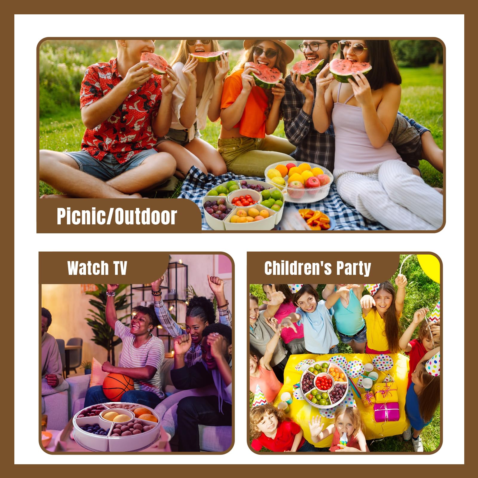 Rotating Fruit Platter—Airtight, Moisture-Proof Dried Fruit Platter—Portable Fruit Platter—Round Fruit Platter—Snack Box with Lid—Snack Box with Compartments—Fruit Platter—Snack Box—Rotating Snack Rack—Refrigerator-Safe—White—1