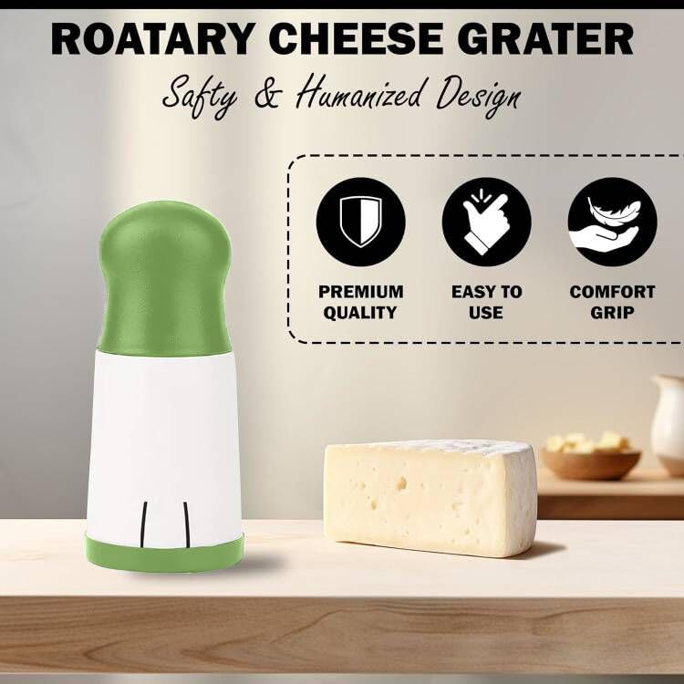 Cheese Mill - Cheese Grater - Parmesan Grater - Herb Mill - Manual Grater - Nut Grinder - Chocolate Grater - Kitchen Aid - Rotating Grater - Kitchen Utensils - Stainless Steel Blades - Hard Cheese Mill - Dishwasher Safe - White and Green - 1 Piece