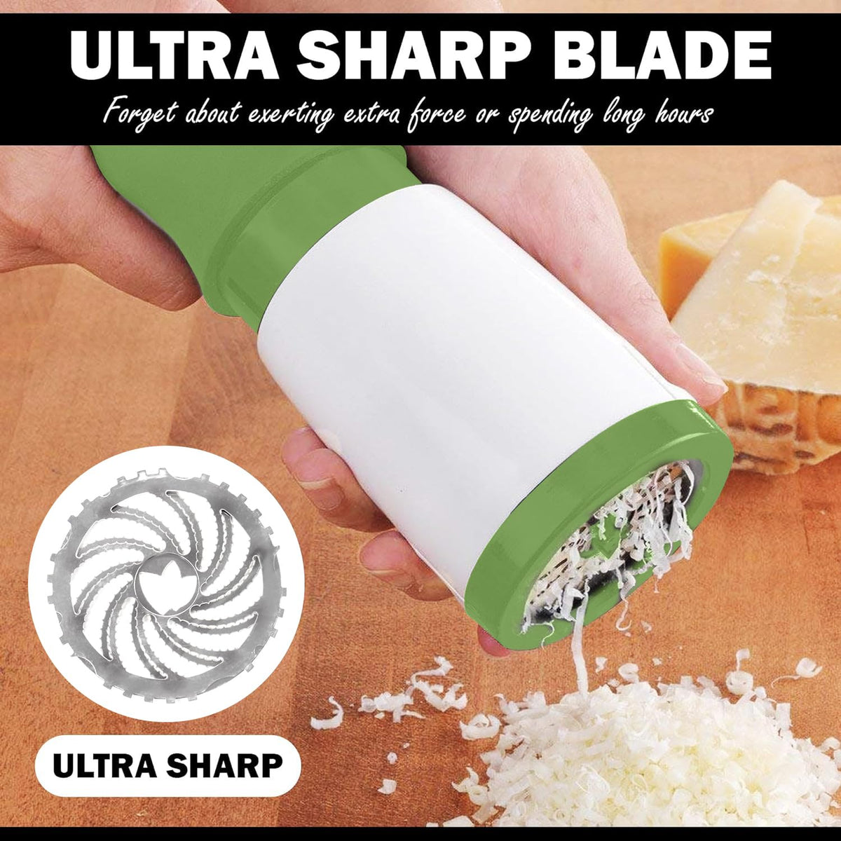 Cheese Mill - Cheese Grater - Parmesan Grater - Herb Mill - Manual Grater - Nut Grinder - Chocolate Grater - Kitchen Aid - Rotating Grater - Kitchen Utensils - Stainless Steel Blades - Hard Cheese Mill - Dishwasher Safe - White and Green - 1 Piece