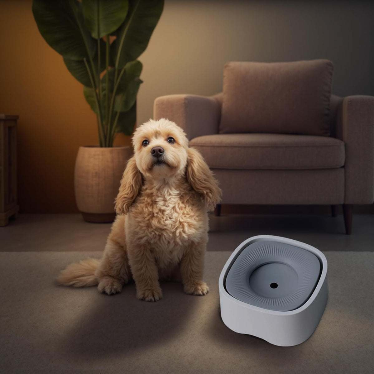 Dog Drinking Bowl - Cat Water Bowl - Anti-Spill Drinking Bowl - Dog Accessories - Anti-Spill - Splash-Proof - Floating Bowl - Travel Drinking Bowl - For Car - Cats - Puppy - Water Dispenser - Pet Gift - Anti-Slobber - Square - Gray - 1 Piece