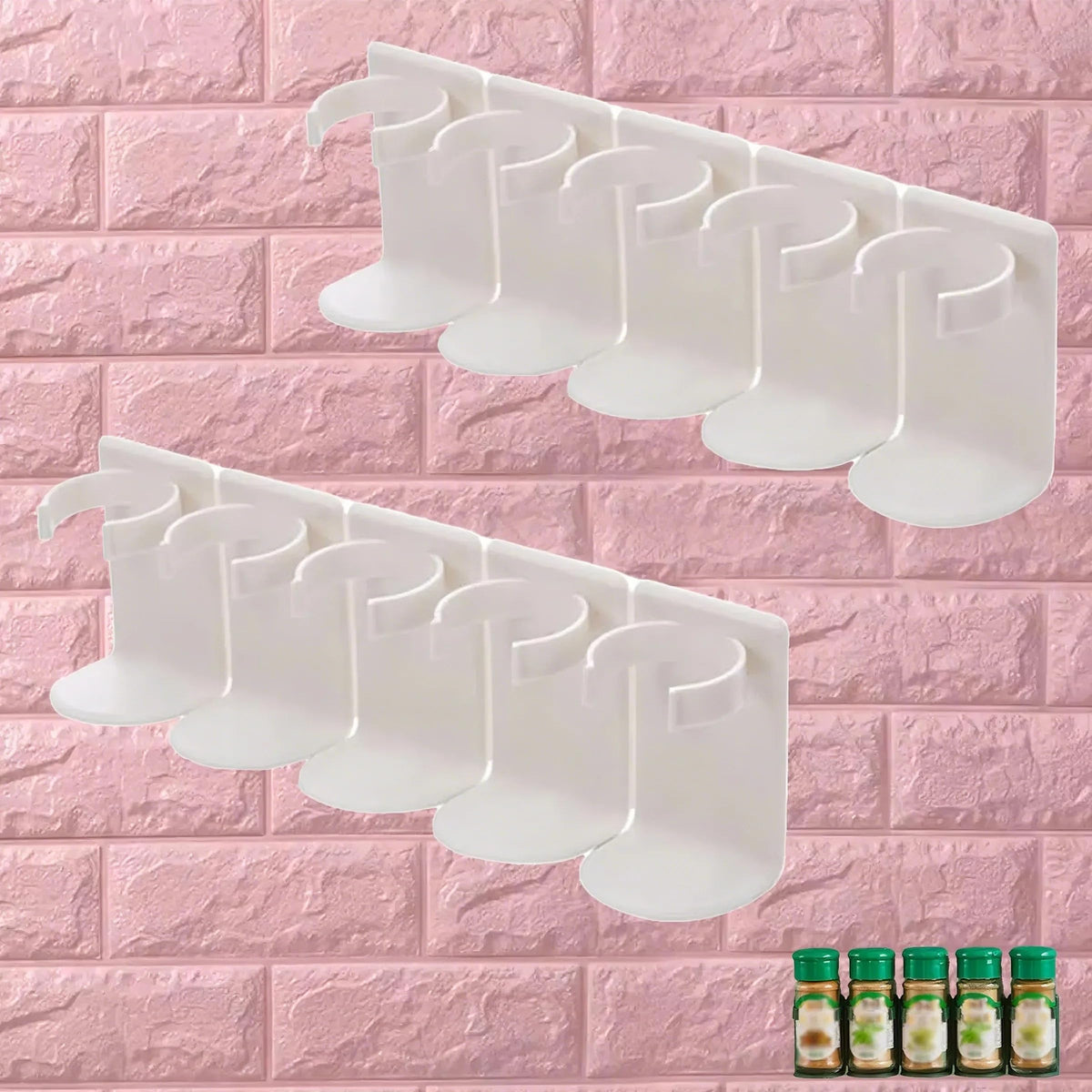 Spice Rack - Bathroom Rack - Kitchen Organizer - Shower Gel Holder - Spice Holder - Shampoo Holder - Bathroom Accessories - Spice Rack - Kitchen Cabinet Organizer - Storage Rack - Hanging System - Self-Adhesive No Drilling - White - 2 Pieces