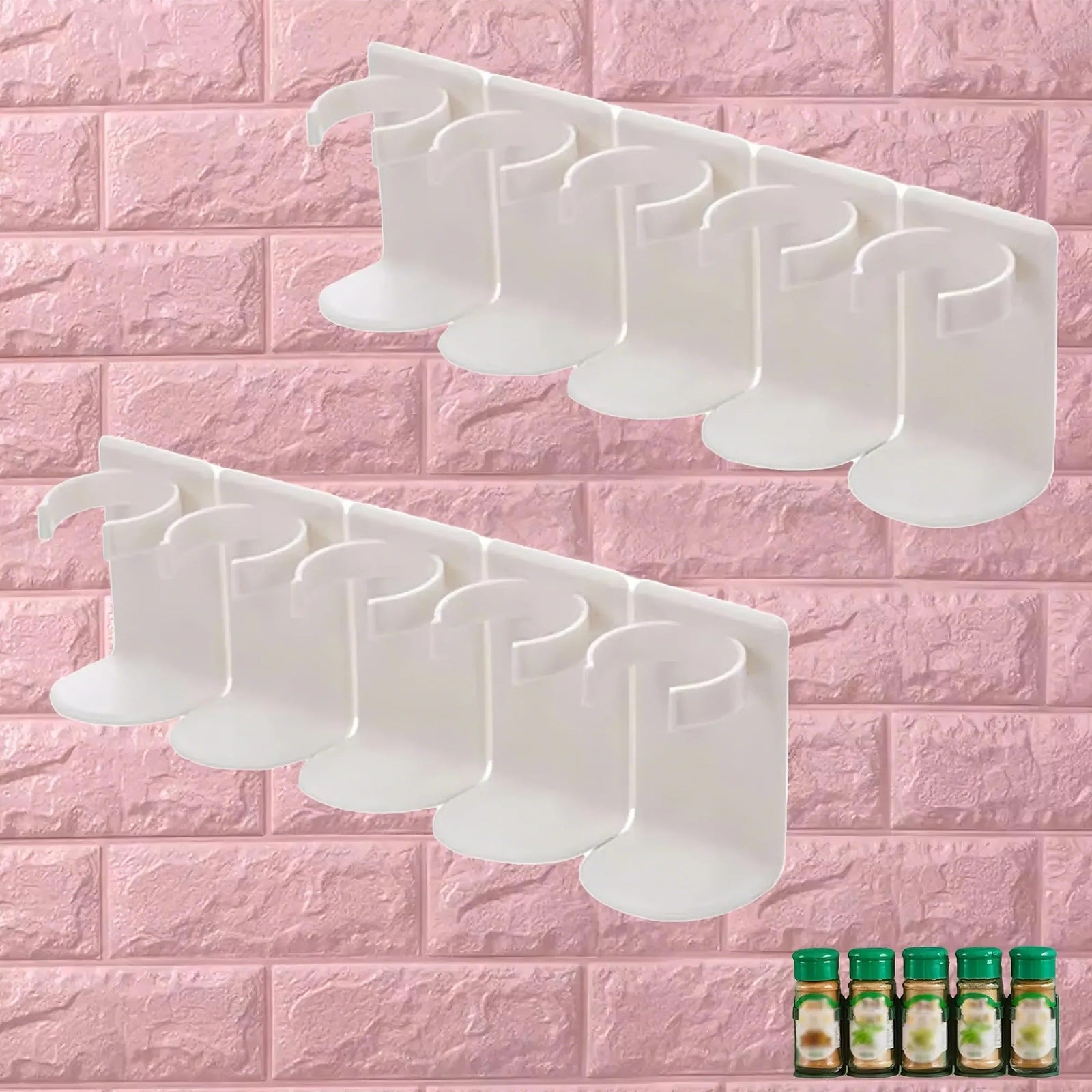 Spice Rack - Bathroom Rack - Kitchen Organizer - Shower Gel Holder - Spice Holder - Shampoo Holder - Bathroom Accessories - Spice Rack - Kitchen Cabinet Organizer - Storage Rack - Hanging System - Self-Adhesive No Drilling - White - 2 Pieces