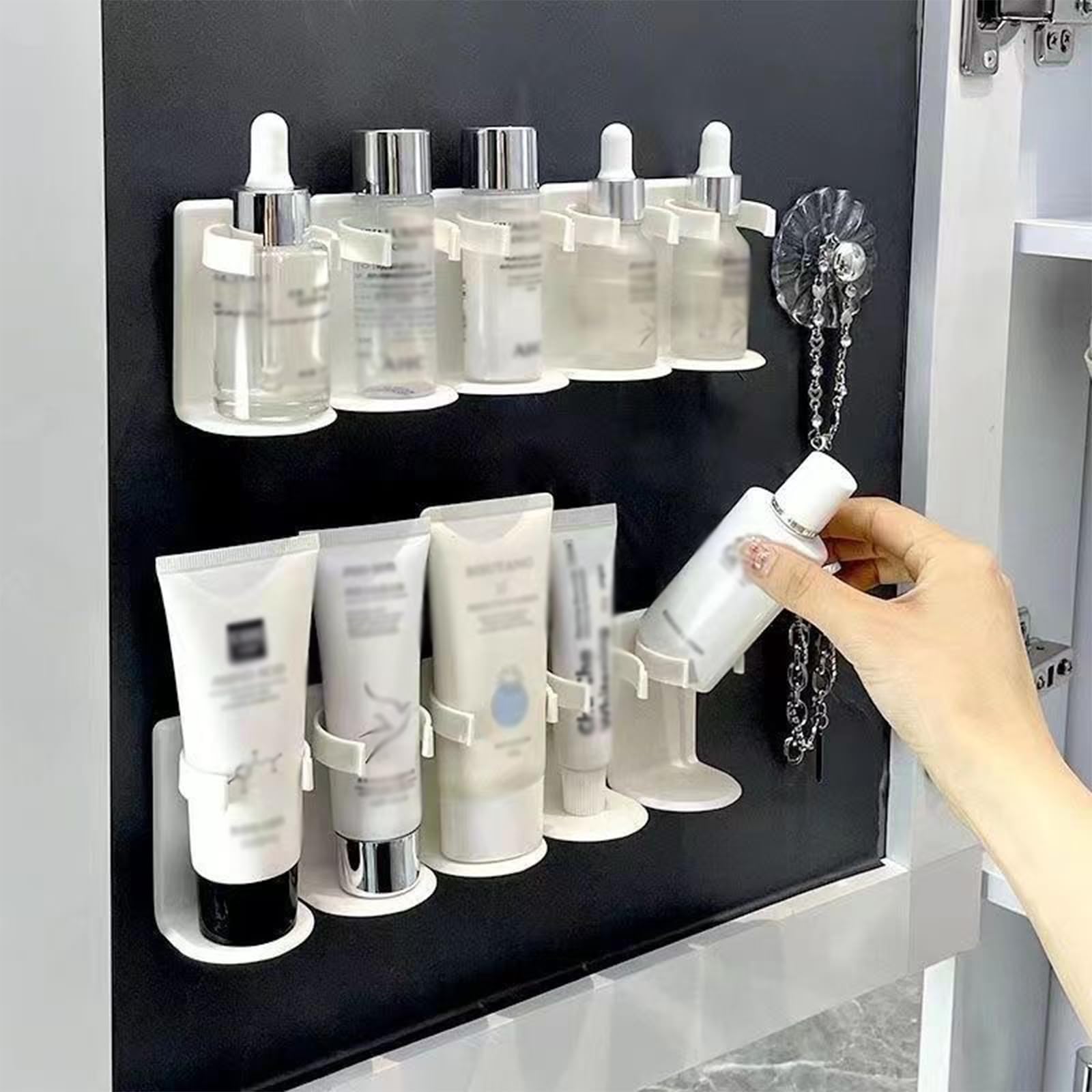 Spice Rack - Bathroom Rack - Kitchen Organizer - Shower Gel Holder - Spice Holder - Shampoo Holder - Bathroom Accessories - Spice Rack - Kitchen Cabinet Organizer - Storage Rack - Hanging System - Self-Adhesive No Drilling - White - 2 Pieces
