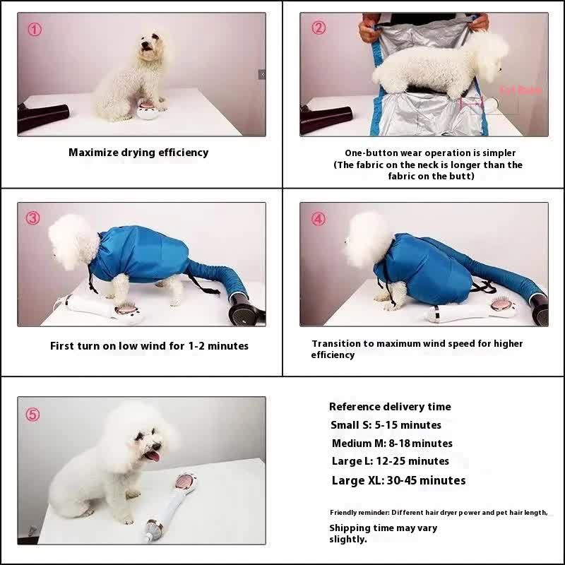 Dog Hair Dryer - Dog Drying Bag - Dog Water Blower - Dog Bathrobe - Dog Hair Dryer - Coat Care - Dog Towel - Animal Supplies - Grooming Salon - Bellows - Dog Hair Dryer - Quick-Drying Size M - Blue - 1 Piece