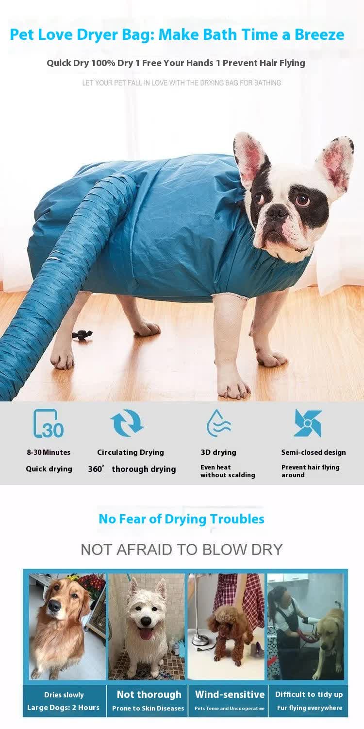 Dog Hair Dryer - Dog Drying Bag - Dog Water Blower - Dog Bathrobe - Dog Hair Dryer - Coat Care - Dog Towel - Animal Supplies - Grooming Salon - Bellows - Dog Hair Dryer - Quick-Drying Size M - Blue - 1 Piece