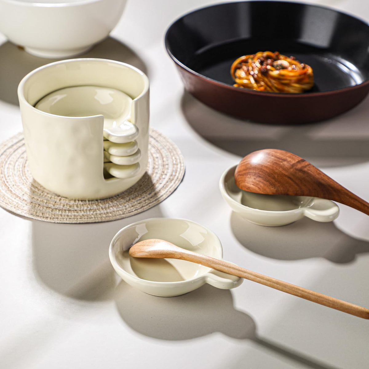 Sauce bowls - Tapas bowls - Dip bowls - Drinks bowls - Soy sauce bowl - Amuse bowls - Serving bowls - Gourmet - Snack bowls - Tableware - Ceramic Stackable with holder - White - 6 pieces