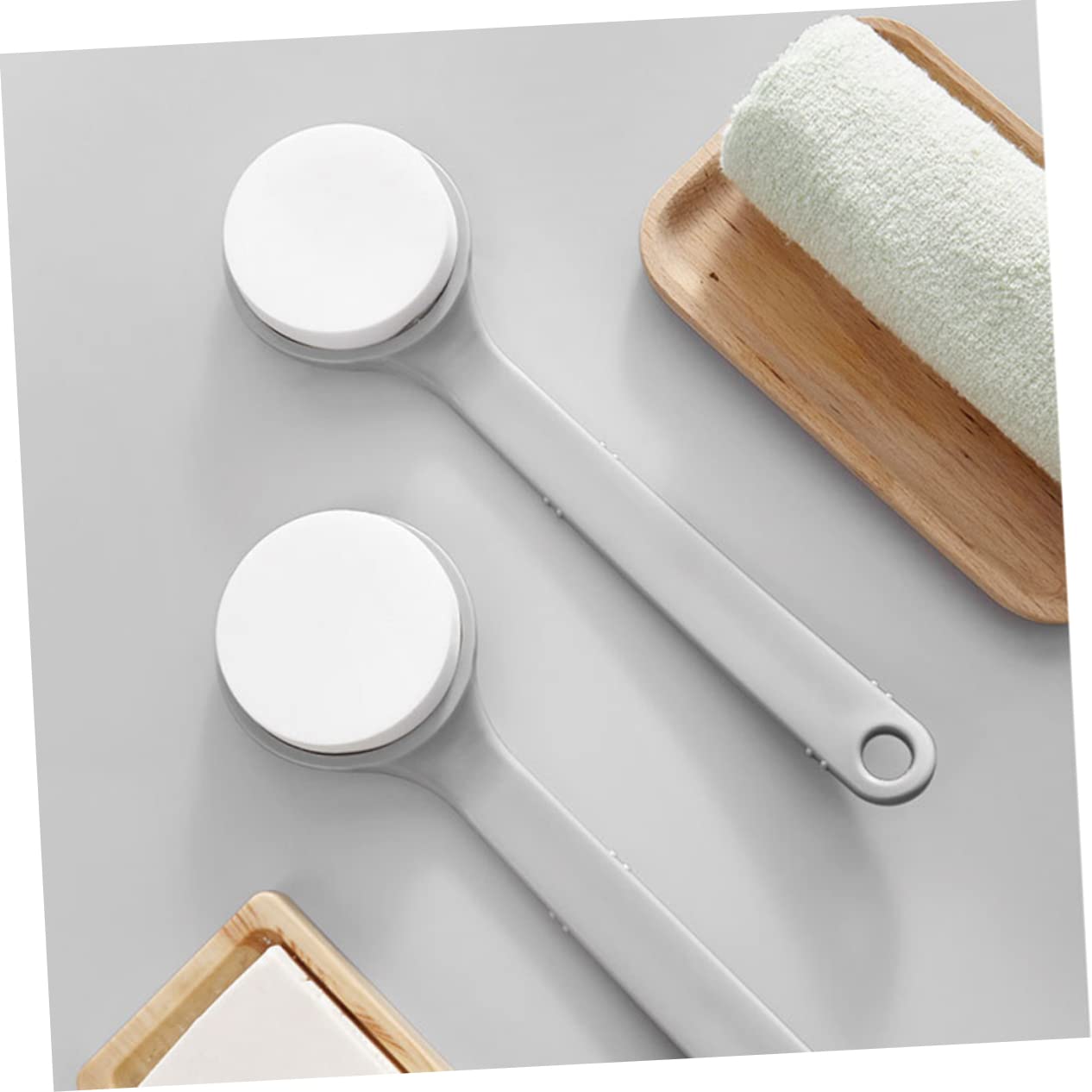 Back Brush with Long Handle - Bath Brush - Shower Brush - Back Scrubber - Bath Sponge on Handle - Back Scrubber - Bathroom Accessories - Shower Sponge - Sponge with Handle - Back Sponge - Bathroom Supplies - Scrubbing - Hangable - Gray - 2 Pieces