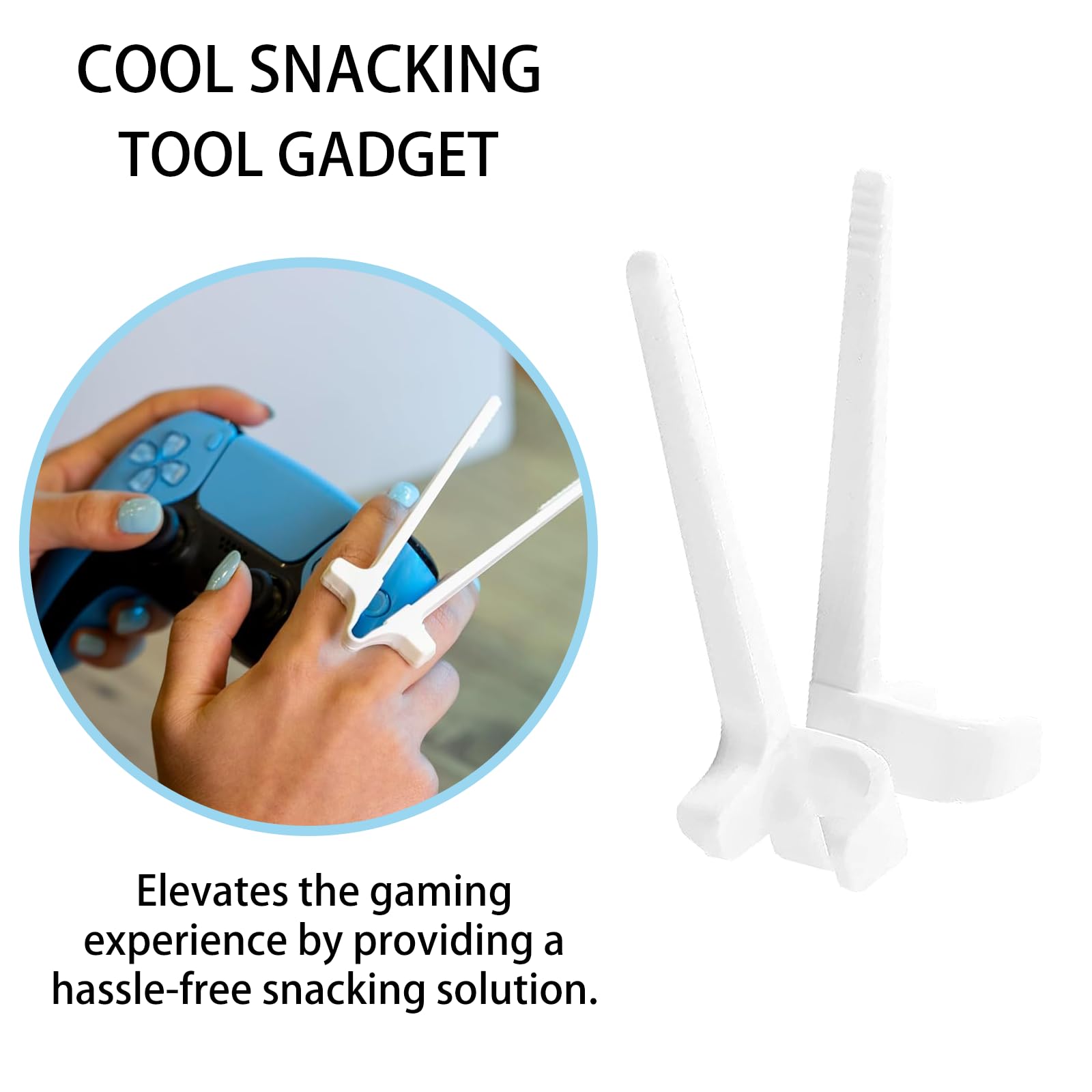 Finger Chopsticks - Gaming Accessories - Snack Sticks - Chip Tongs - Gadgets Men - Gift for Gamer - Computer Accessories - No More Greasy Fingers - Funny Gifts - Snack Tweezers - Reusable - Black White Gray and Pink - 4 Pieces