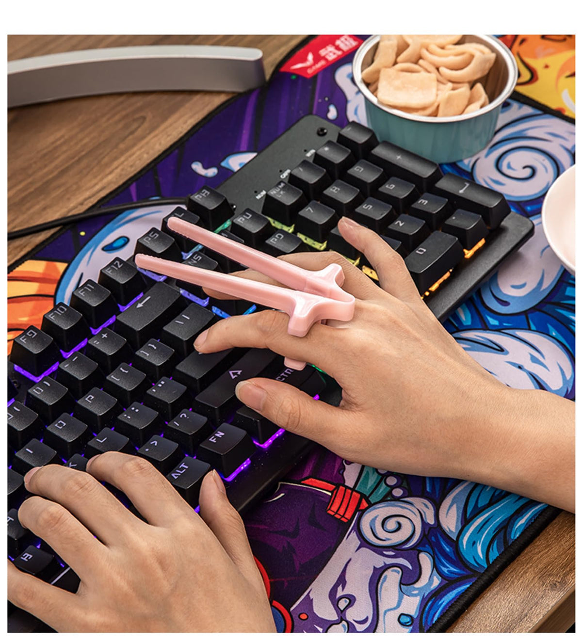 Finger Chopsticks - Gaming Accessories - Snack Sticks - Chip Tongs - Gadgets Men - Gift for Gamer - Computer Accessories - No More Greasy Fingers - Funny Gifts - Snack Tweezers - Reusable - Black White Gray and Pink - 4 Pieces