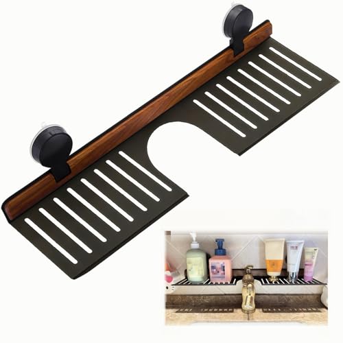 Wall shelf - bath shelf - shower rack - towel rack - shelf - bathroom rack - Mirror cabinet - Storage rack - Draining rack - bathroom furniture - Bathroom - Storage box - storage basket - Toilet - walnut &amp; black - 1 piece