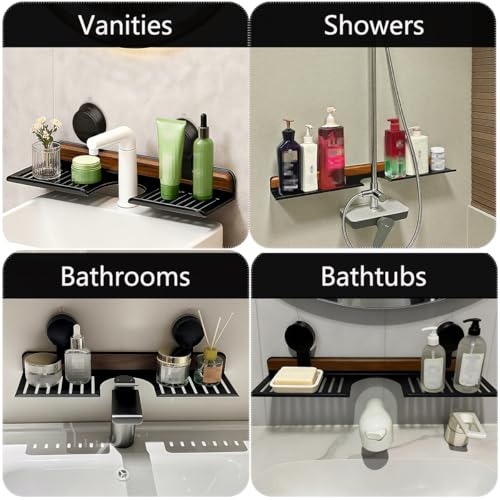 Wall shelf - bath shelf - shower rack - towel rack - shelf - bathroom rack - Mirror cabinet - Storage rack - Draining rack - bathroom furniture - Bathroom - Storage box - storage basket - Toilet - walnut & black - 1 piece