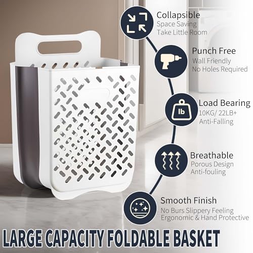 Laundry Basket - Folding Laundry Basket - Wall Shelf - Bath Shelf - Bathroom Rack - Storage Rack - Storage Basket - Organizer - Foldable Silicone Laundry Basket - Bathroom Furniture - Bathroom - Toilet - Black - 1 Piece
