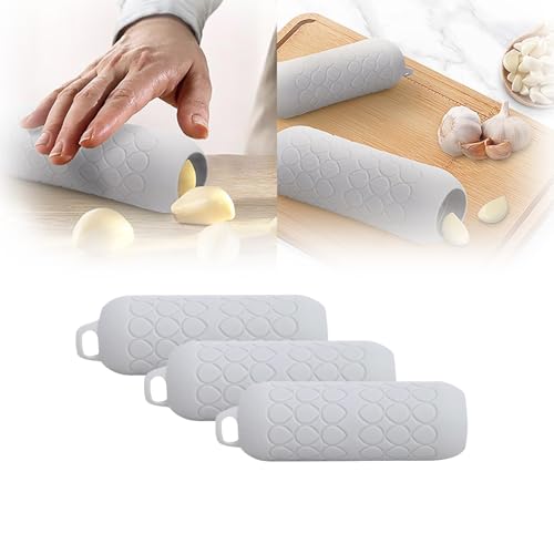 Garlic Peeler - Garlic Press - Garlic Peeler - Kitchen Utensils - Silicone - Silicone Garlic Press - Manual Garlic Press - Garlic Rolling Pin - Gray - 3 Pieces