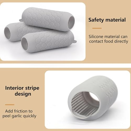 Garlic Peeler - Garlic Press - Garlic Peeler - Kitchen Utensils - Silicone - Silicone Garlic Press - Manual Garlic Press - Garlic Rolling Pin - Gray - 3 Pieces