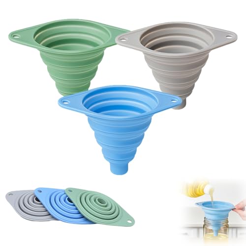 Funnel - Olive oil funnel - Wine funnel - Beer funnel - Champagne funnel - Kitchenware - Silicone - Silicone funnel - Manual funnel - Gray - Blue - Green - 3 pieces