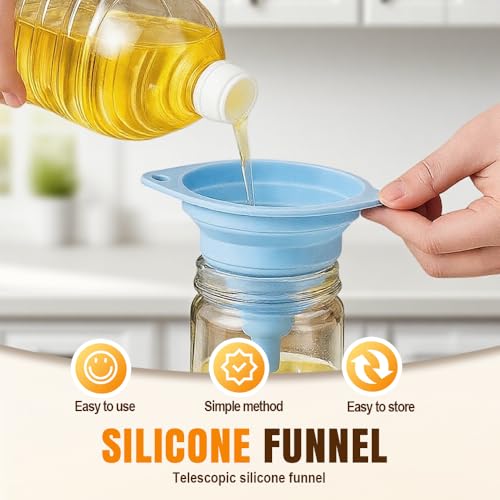 Funnel - Olive oil funnel - Wine funnel - Beer funnel - Champagne funnel - Kitchenware - Silicone - Silicone funnel - Manual funnel - Gray - Blue - Green - 3 pieces
