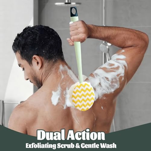 Brush - Bath brush - Shower brush - Scrub brush - Dry brush - Body brush - Long-handled brush - Sponge brush - Bath sponge - Scrubbing brush - Back scrub brush - Double-sided bath brush - Green - 1 piece