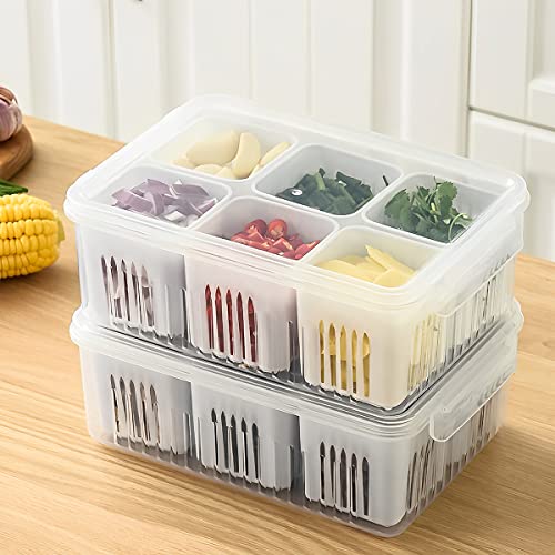 Storage box - Storage box with lid - Organizer - Food storage containers - Refrigerator organizer - Pallet - Divider pallet - Fruit bowl - Fruit basket - Ginger Organizer - 6 compartments - White - 1 piece