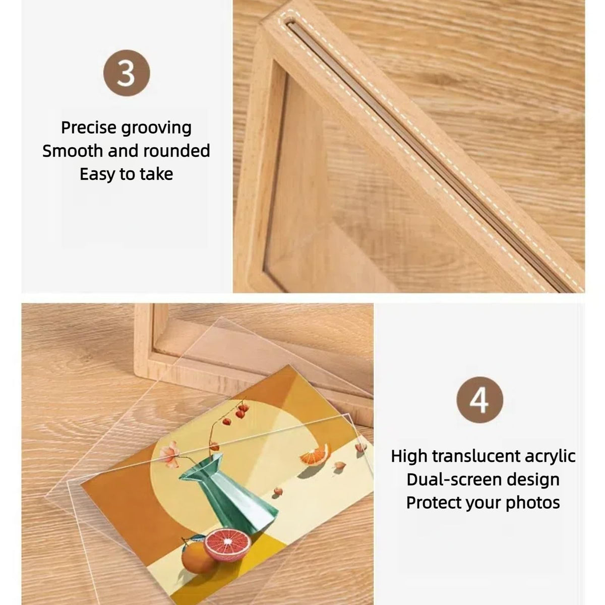 Photo frame - 3D photo frame - Wooden photo frame - Bedroom decoration - Living room decoration - Christmas decoration for indoors - Wooden - Transparent - 2 pieces