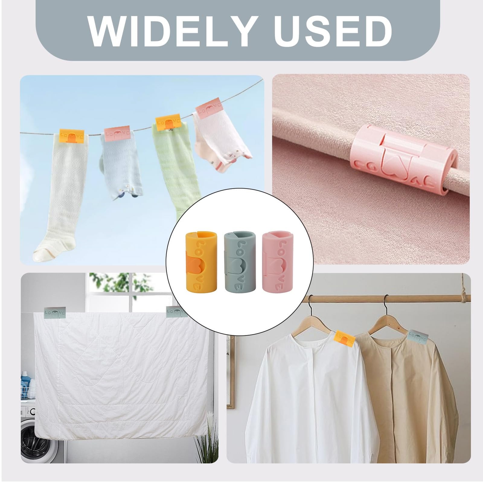 Clothes Pegs - Hanger Clips - Clips - Windproof Pegs - Clothesline Pegs - Trouser Hanger Clips - Clothespins - Velvet Hanger Clips - Laundry Clips - Non-Slip Clothes Clips - Needleless - Pink - Blue - Yellow - 30 pieces