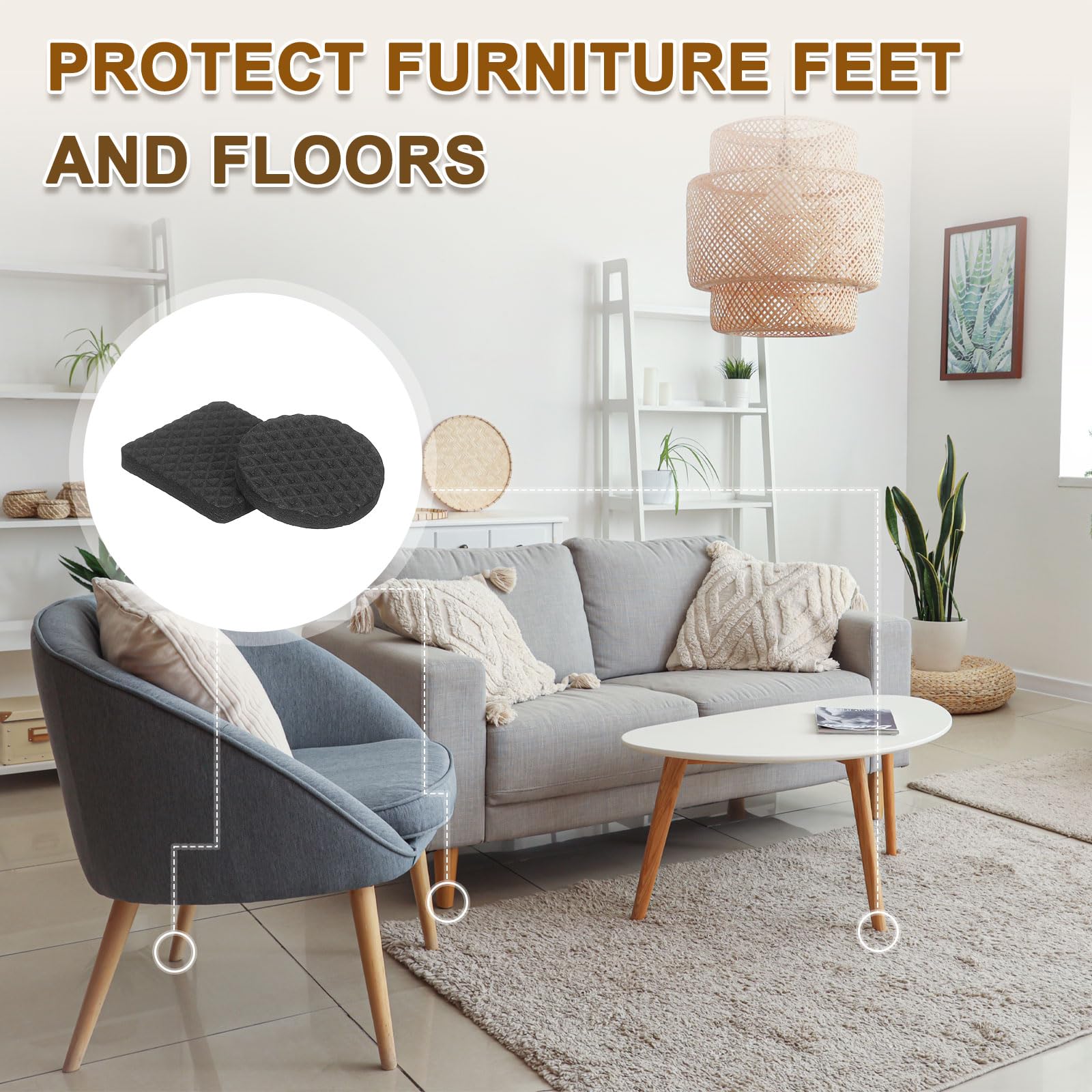 Floor protectors - Felt pads - Anti-slip - Chair caps - Chair leg protectors - Furniture felt - Rubber feet - Furniture glides - Felt pads for chairs - Self-adhesive felt pads - Black - 72 pieces