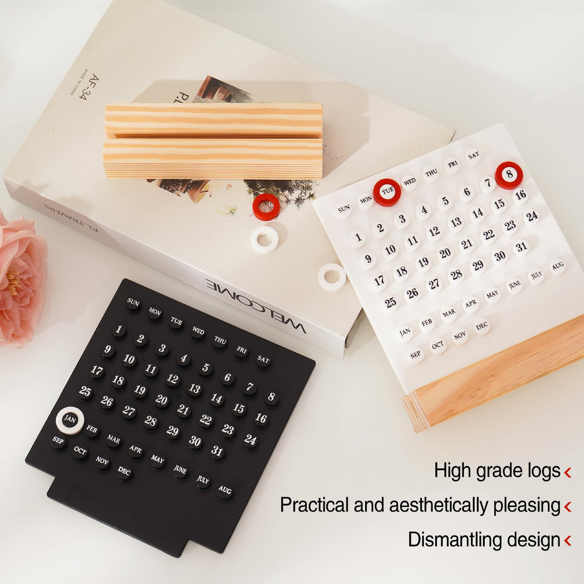 Perpetual Calendar - Desk Calendar - Desk Accessories - Home Decor - Wooden Calendar - Table Calendar - Office Supplies - Home Decor - Gadgets - Date Indicator - Black - 1 Piece