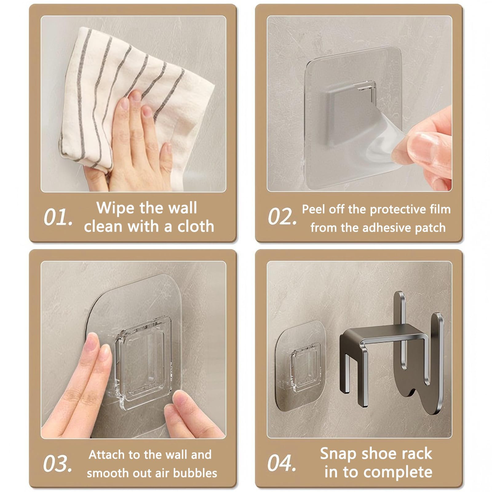 Shoe Rack - Slippers Holder - Bathroom Accessories - Shoe Storage - Wall Hook - Self-Adhesive - Shoe Hanging System - Bathroom Organizer - Hallway Accessories - No Drilling - Black - 2 pieces