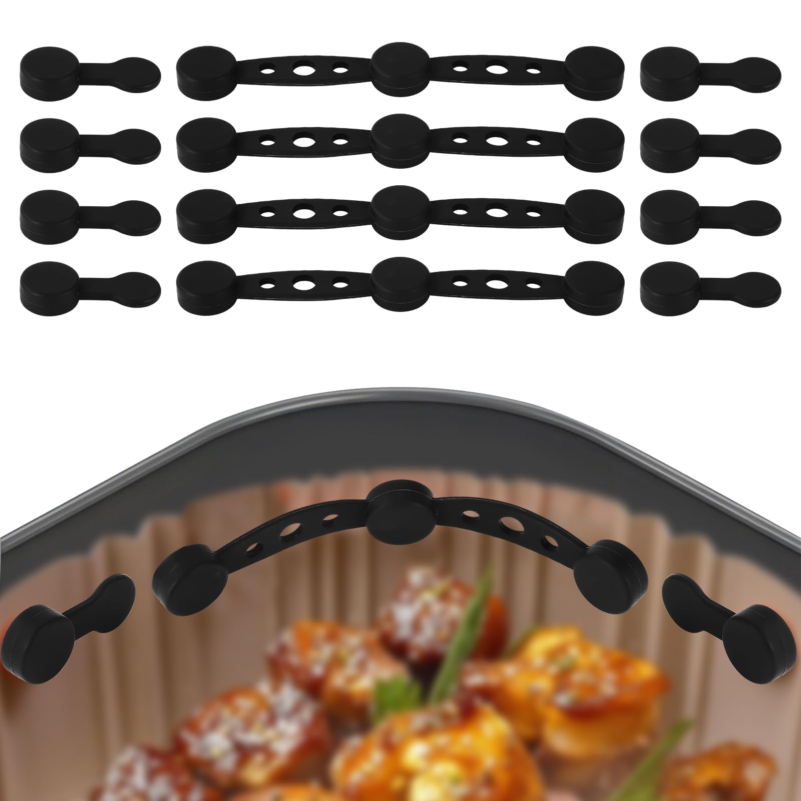 Airfryer Accessories - Magnetic Clips - Baking Paper Holder - Airfryer Weights - Hot Air Fryer Accessories - Silicone Fastener - Heat Resistant - Inserts Stopper - Round - Black - 4 pieces