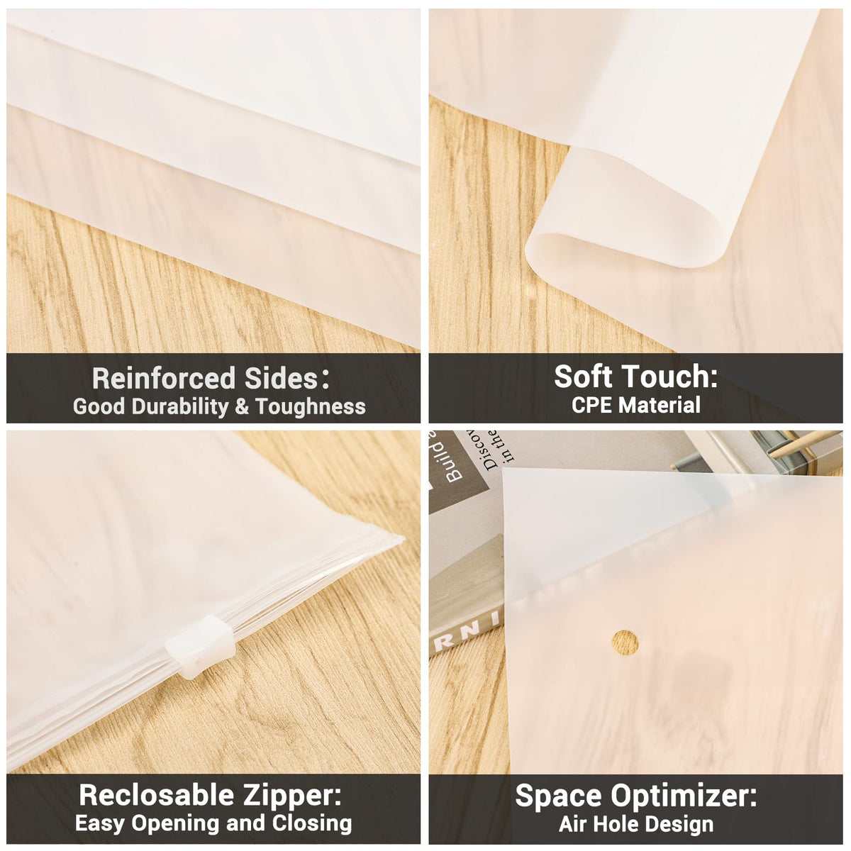 Clothing Storage Bags - Travel Organizer - Suitcase Organizer - Resealable Bags - Packing Bags - Garment Bags - Waterproof - Dust-Free - Holiday Items - Travel Bag Accessories - 5 Sizes - Translucent - 100 Pieces