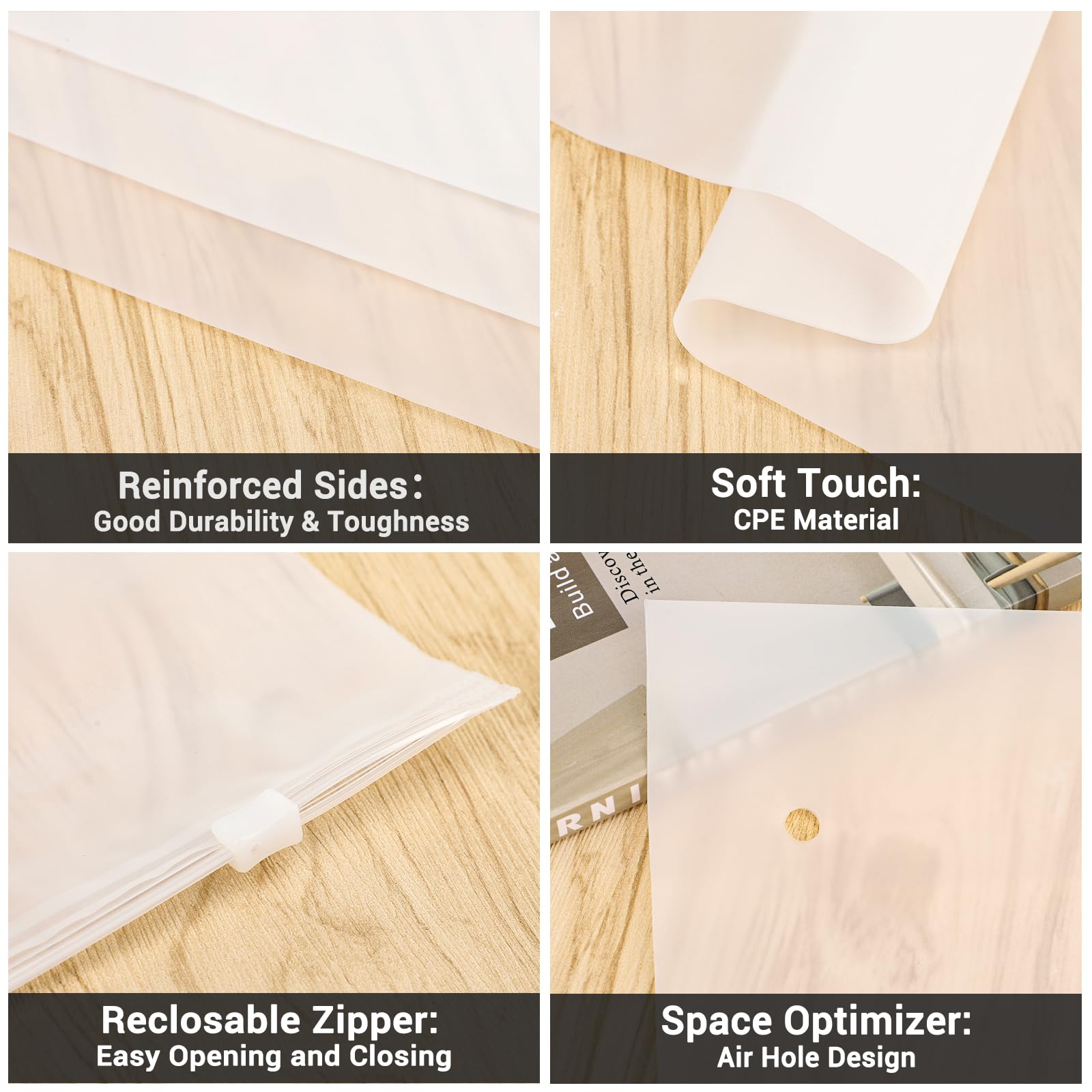 Clothing Storage Bags - Travel Organizer - Suitcase Organizer - Resealable Bags - Packing Bags - Garment Bags - Waterproof - Dust-Free - Holiday Items - Travel Bag Accessories - 5 Sizes - Translucent - 100 Pieces