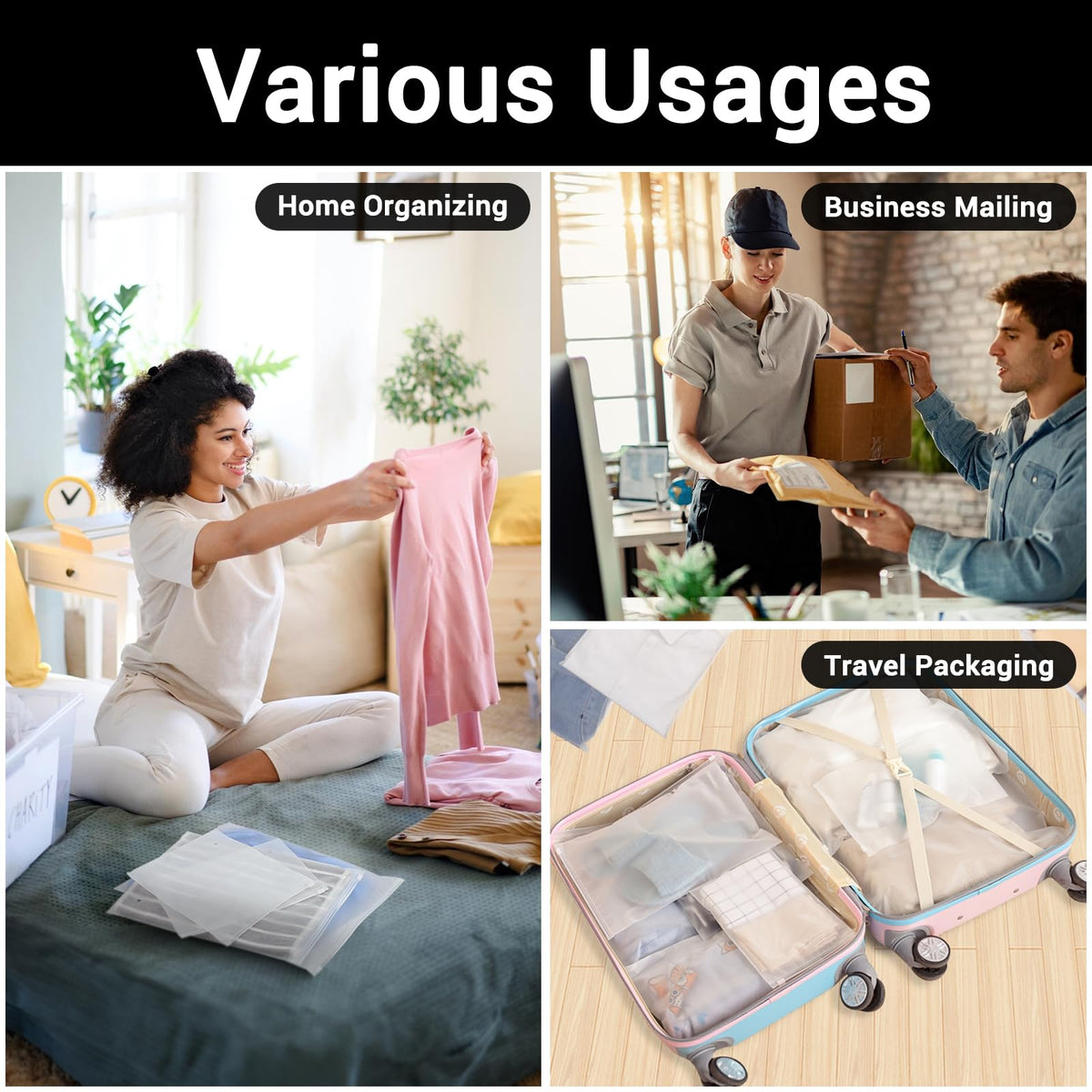 Clothing Storage Bags - Travel Organizer - Suitcase Organizer - Resealable Bags - Packing Bags - Garment Bags - Waterproof - Dust-Free - Holiday Items - Travel Bag Accessories - 5 Sizes - Translucent - 100 Pieces