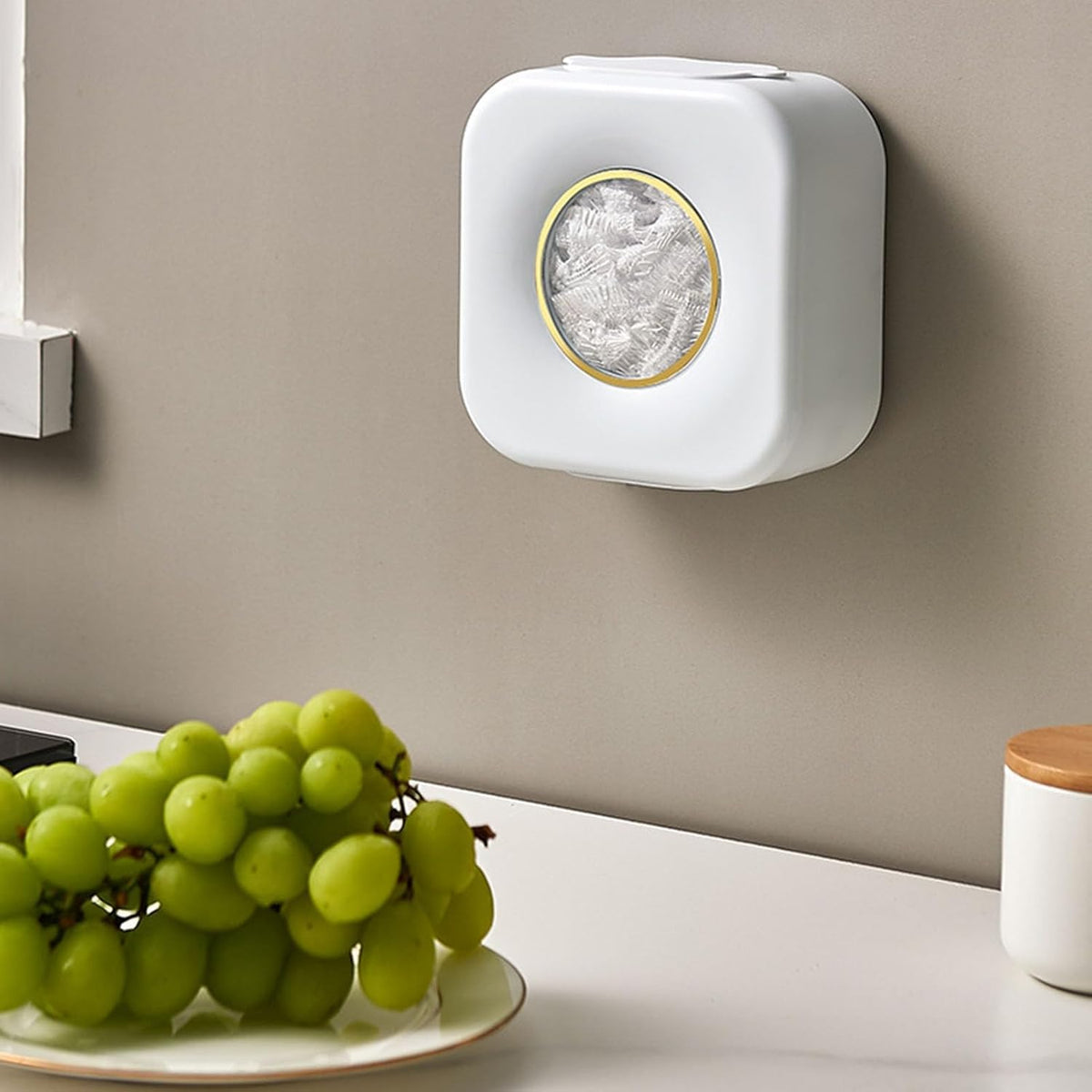 Cling film dispenser - Plastic bag holder - Kitchen organizer - Covers - Storage box - Foil holder - Wall mount - Cling film bags - Kitchen accessories - Dispenser - Storage container - Organizer - Storage - white - 1 piece