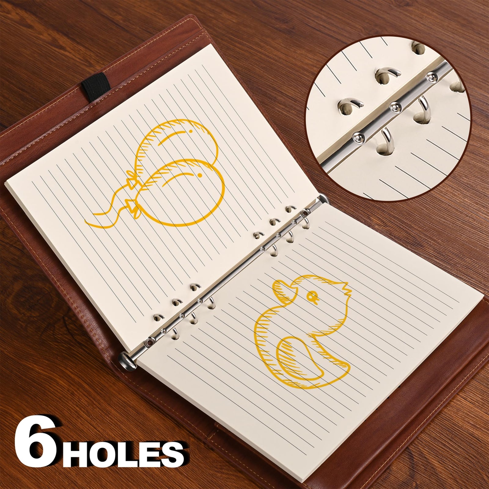 Refill A5 lined - Ring binder paper - Agenda refill - Notebook paper - Loose-leaf paper - School supplies - Office supplies - Writing pad - Notepad - 6 rings - Notepad - Agenda paper - 80 sheets