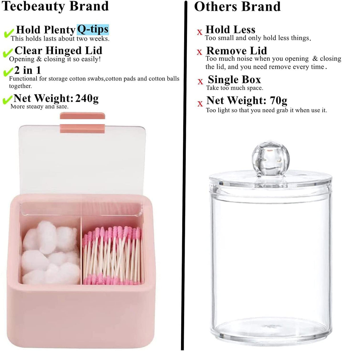Cotton swab holder - Cotton pad holder - Bathroom organizer - Makeup organizer - Jewelry box - Storage box with lid - Dispenser - Bathroom accessories - Toiletries - Storage - Blue - Pink - 2 pieces
