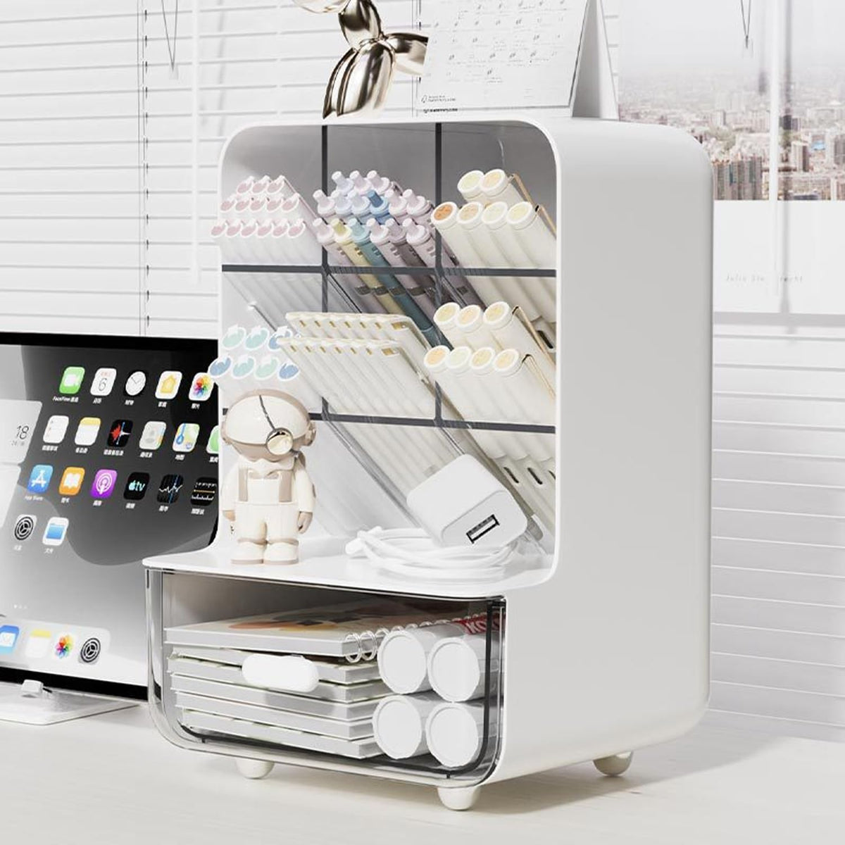 Make-up organizer - Desk organizer - Bathroom organizer - Cosmetics organizer - Office supplies - Chest of drawers - Brush holder - Pen tray - Bathroom accessories - Storage system - Storage box - White - 1 piece