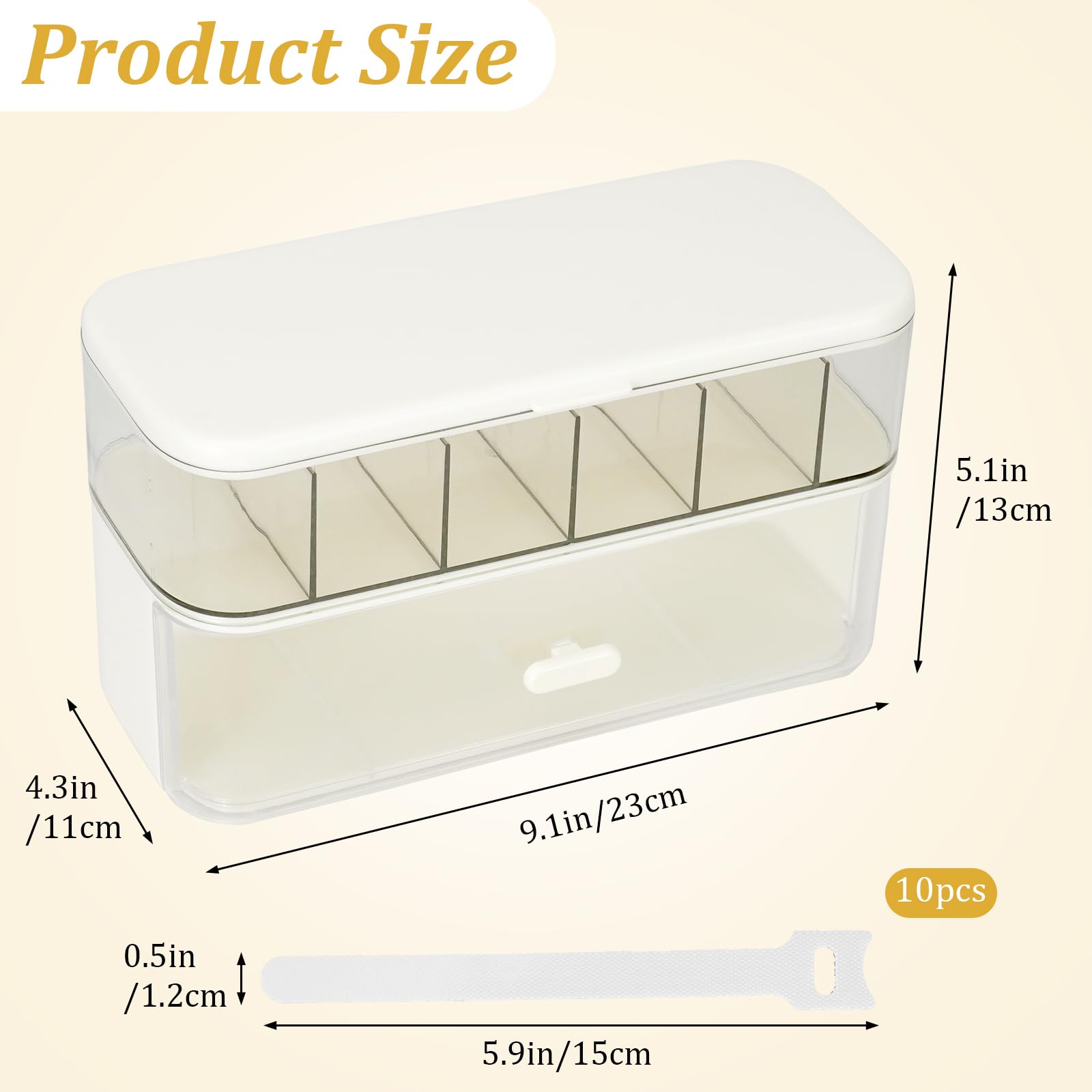 Cable organizer - Charger organizer - Cable box - Desk organizer - Storage box with compartments - Office supplies - Cable management - Electronic accessories - Including 10 pcs Cable ties - Sorting box - Storage tray - White - 1 piece